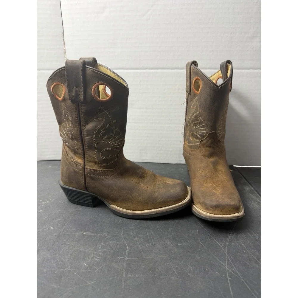 Masterson Co brown leather boots, orange stitch, little kids size 1
